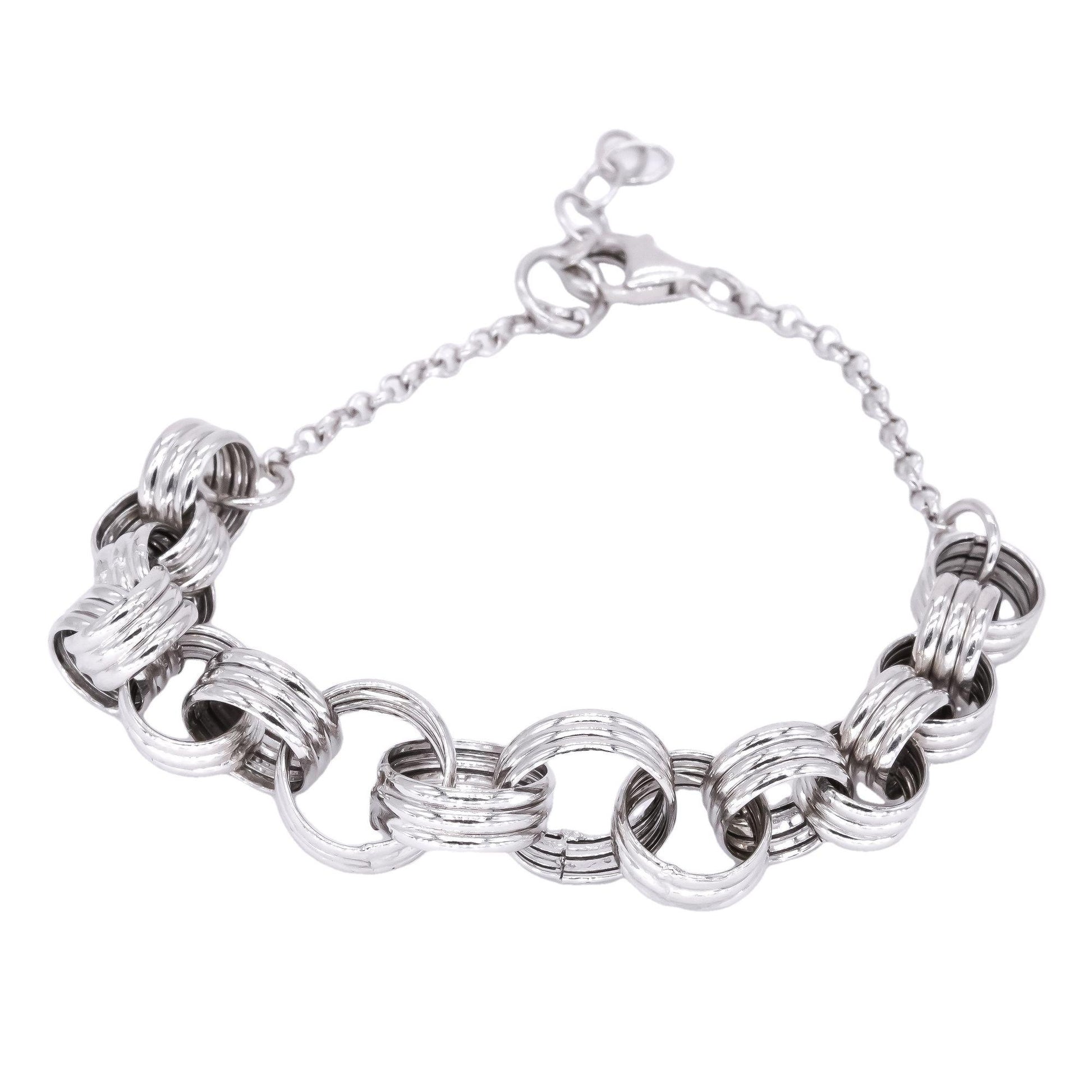 Sterling Silver Jewelry Open Fancy Link Charm Bracelet