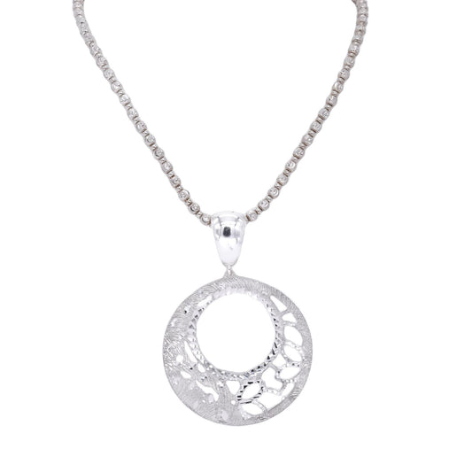 Sterling Silver Jewelry Long Beaded Diamond Cut Chain and Pendant