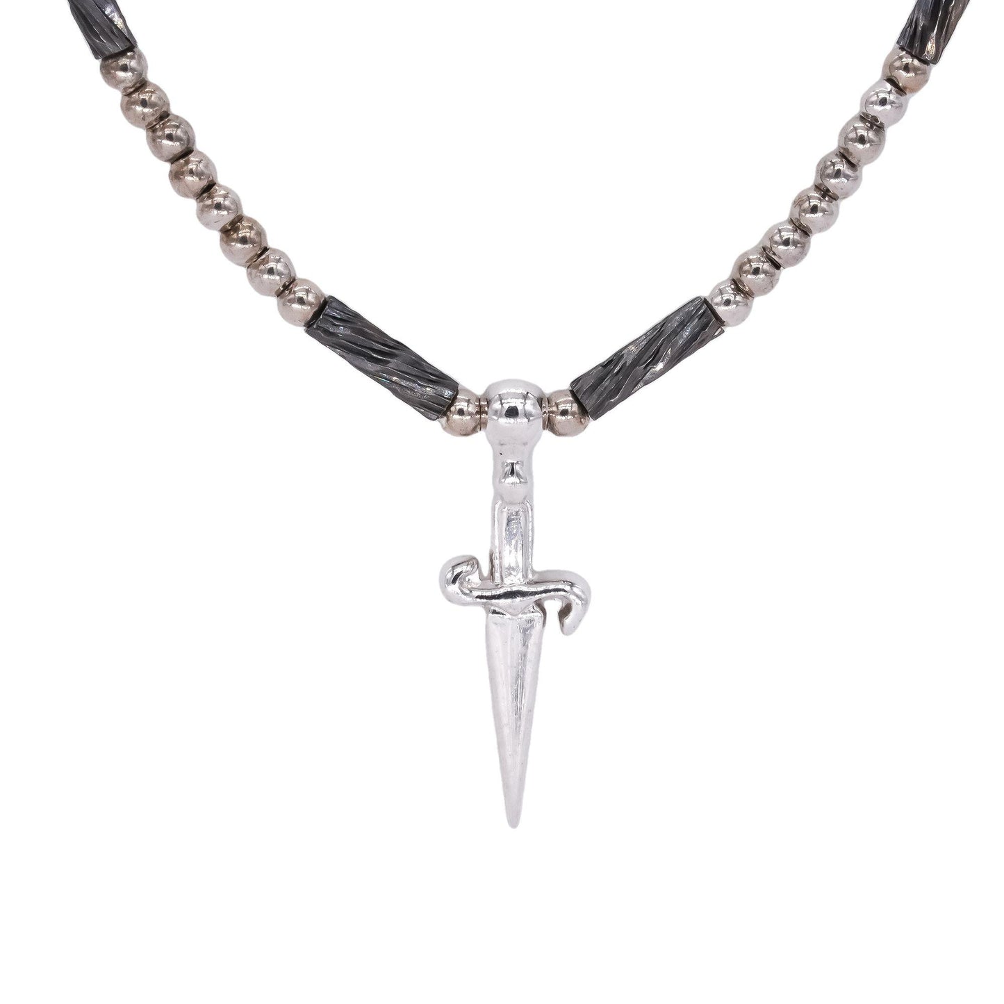 PACIOTTI Sterling Silver Black Rhodium Dagger Charm Pendant Necklace