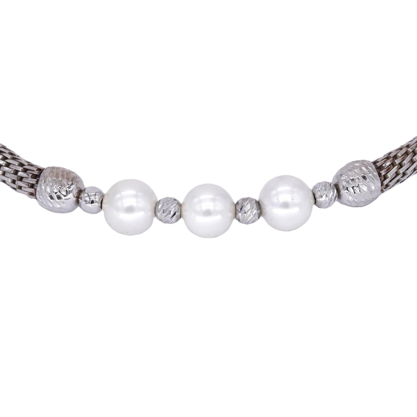 Sterling Silver Jewelry 6.0mm Pearl Diamond Cut Flexible Bangle Bracelet