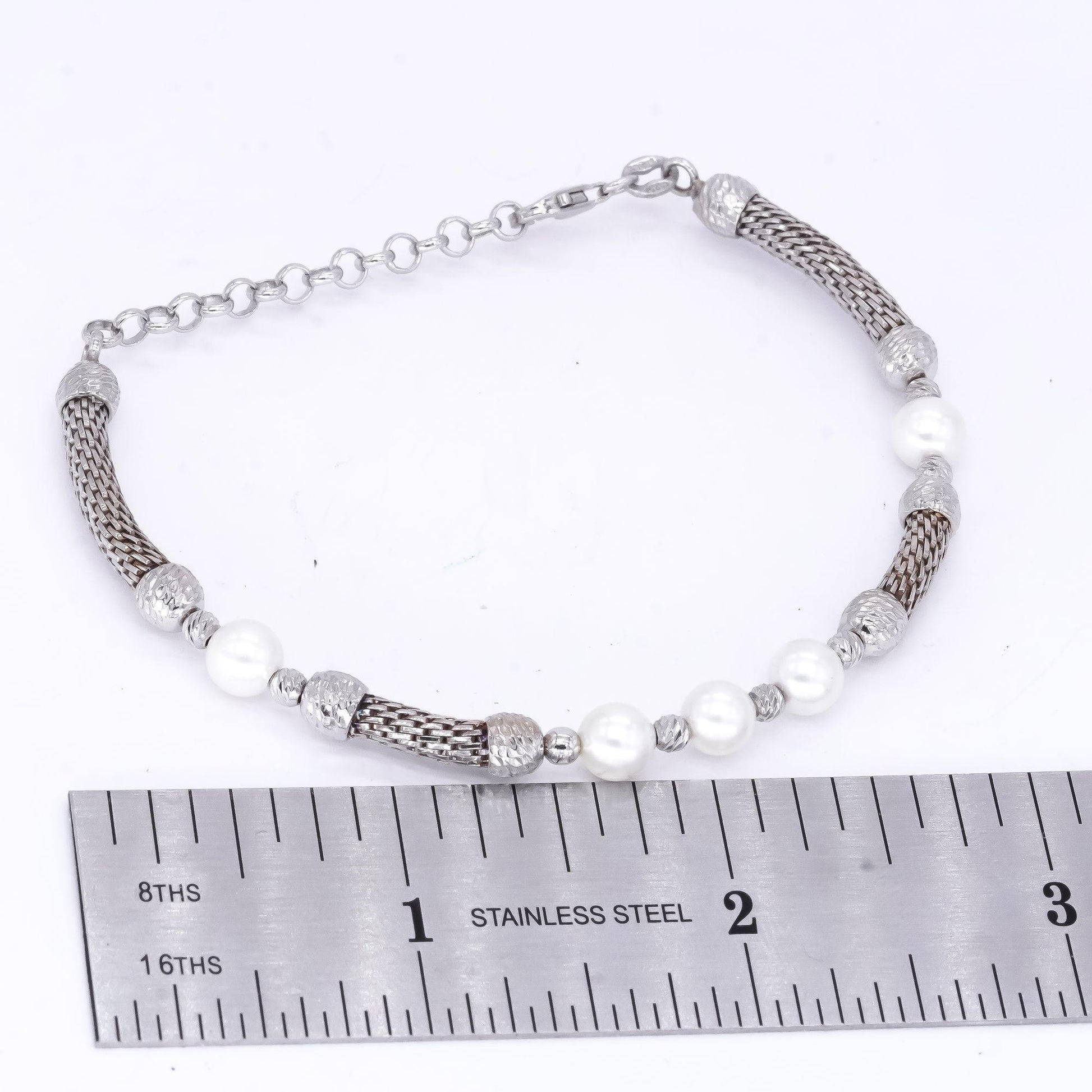 Sterling Silver Jewelry 6.0mm Pearl Diamond Cut Flexible Bangle Bracelet