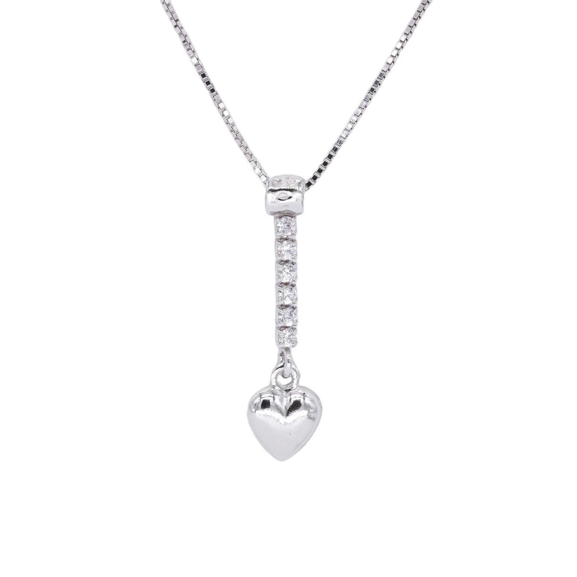 Sterling Silver Jewelry White Cubic Zirconia Heart Dangle Pendant Necklace