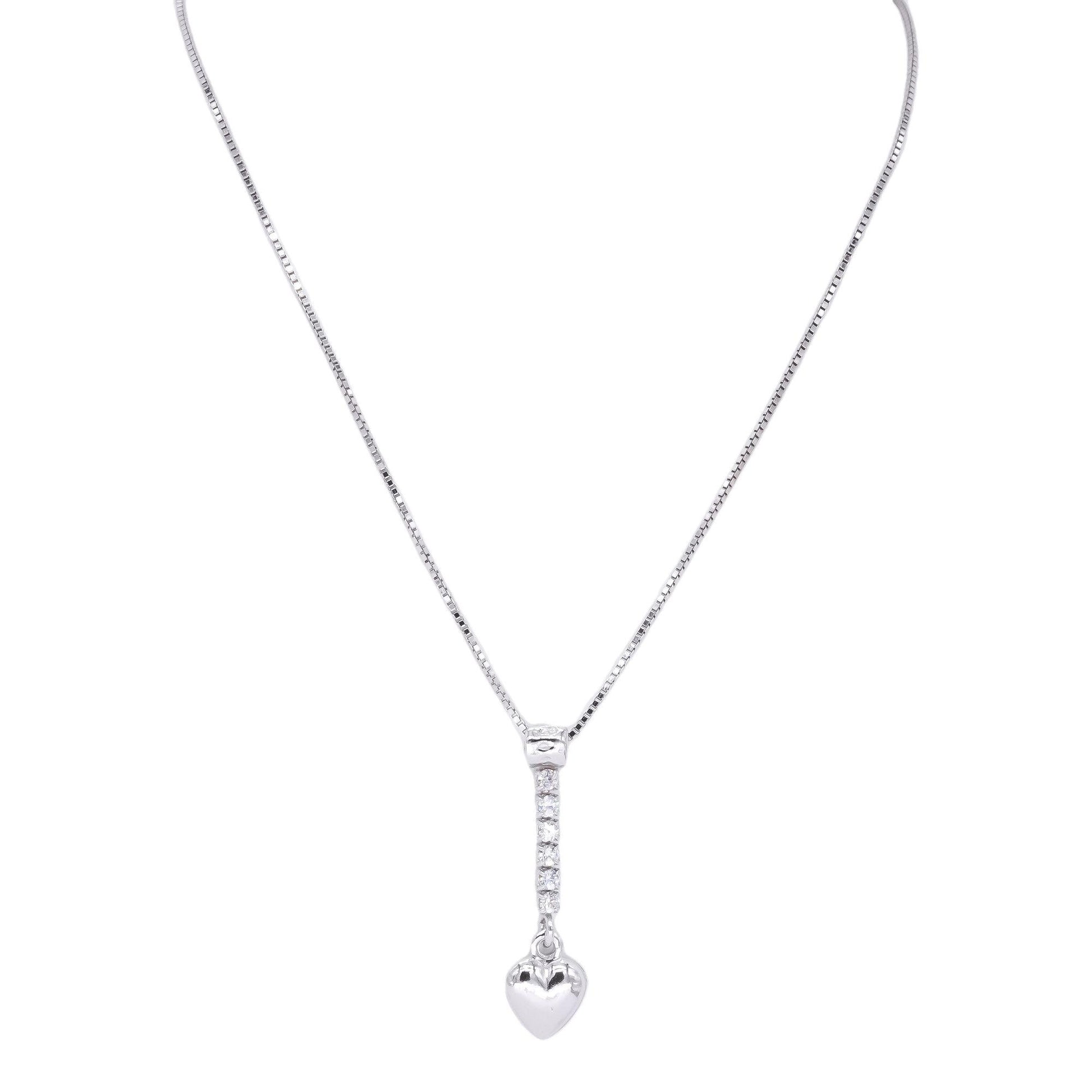 Sterling Silver Jewelry White Cubic Zirconia Heart Dangle Pendant Necklace