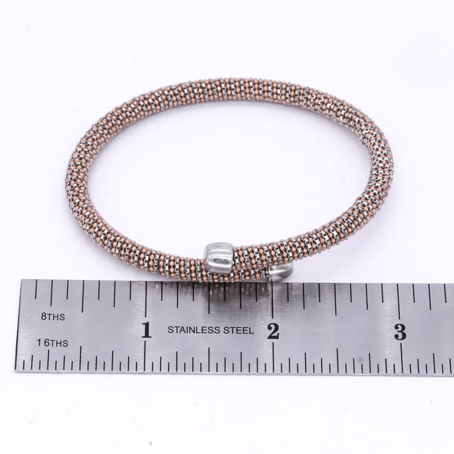 Sterling Silver Tri-Tone Gold Plated Mesh Diamond Cut Flexible Bangle Bracelet