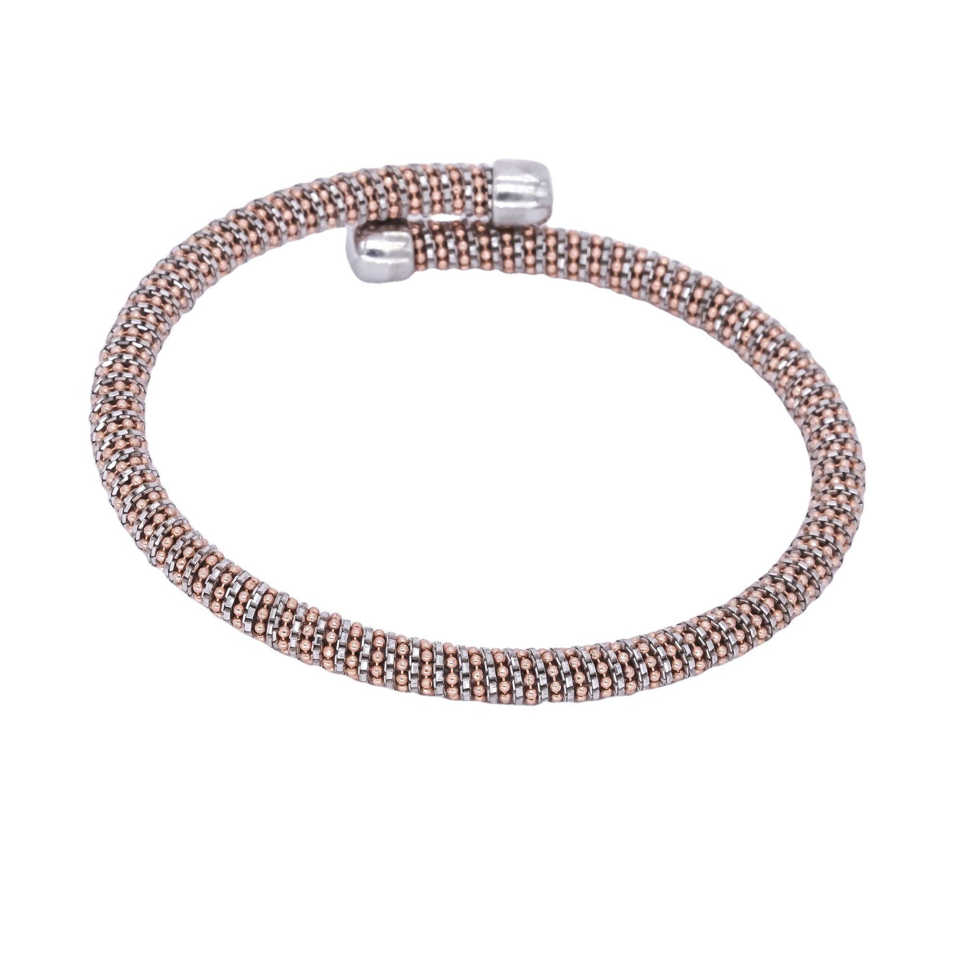 Sterling Silver Tri-Tone Gold Plated Mesh Diamond Cut Flexible Bangle Bracelet