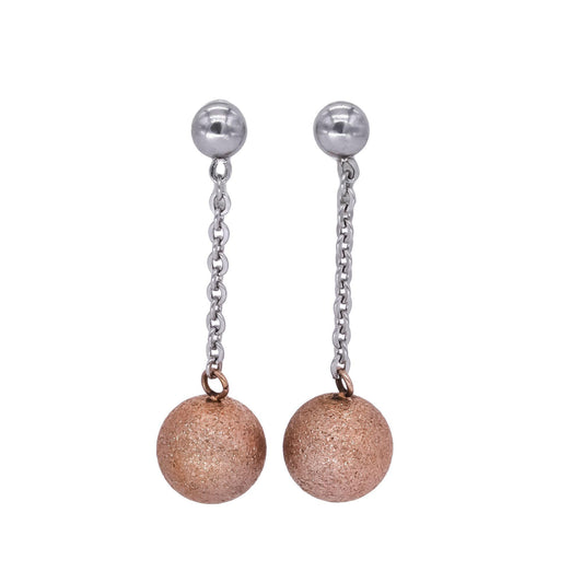 Sterling Silver Rose Gold Plated Disco Ball Dangle Stud Earrings