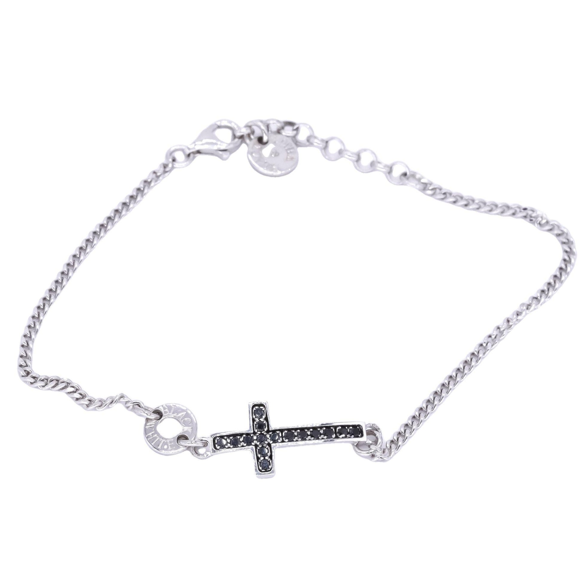 Sterling Silver Jewelry Black Spinel Cross Crucifix Chain Bracelet