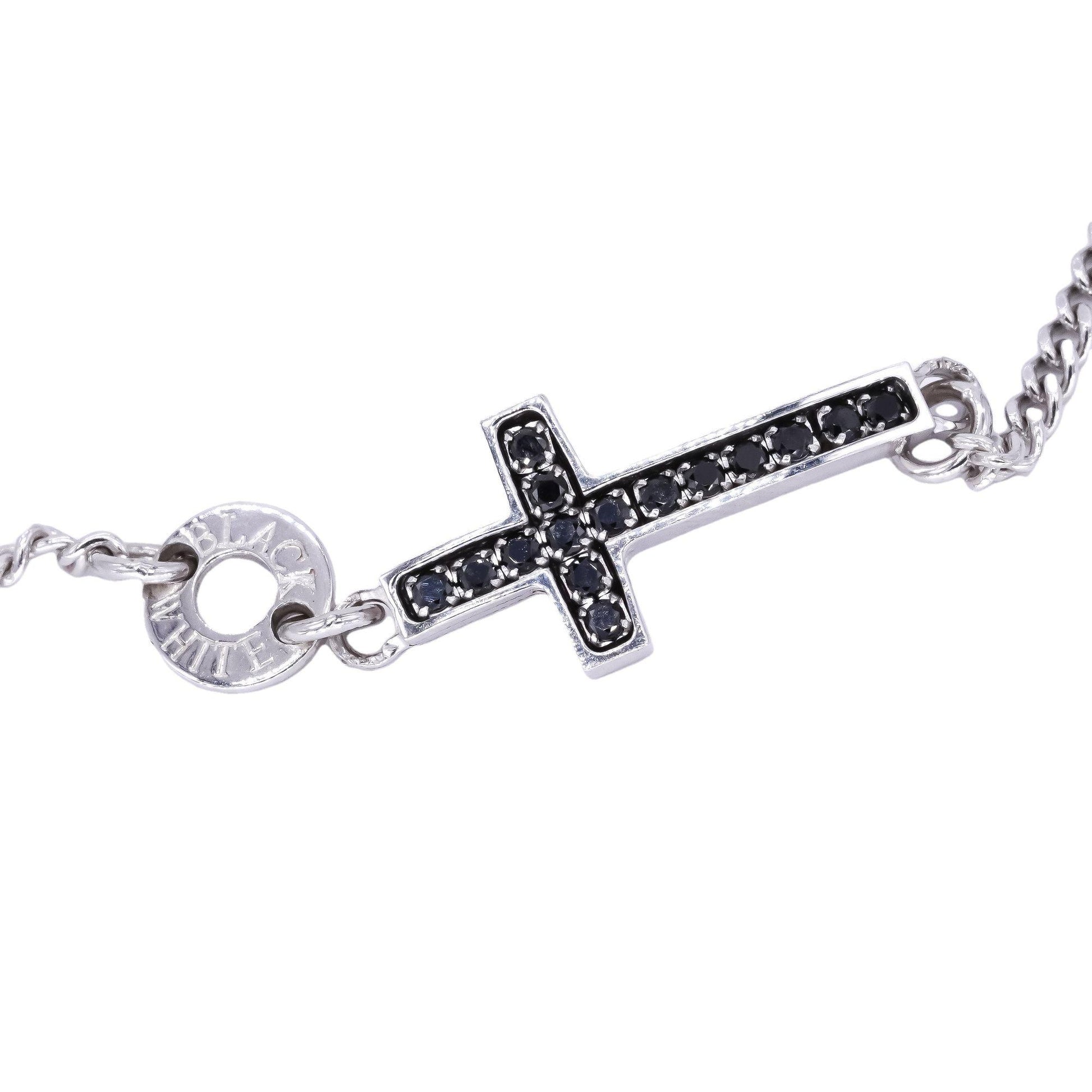 Sterling Silver Jewelry Black Spinel Cross Crucifix Chain Bracelet