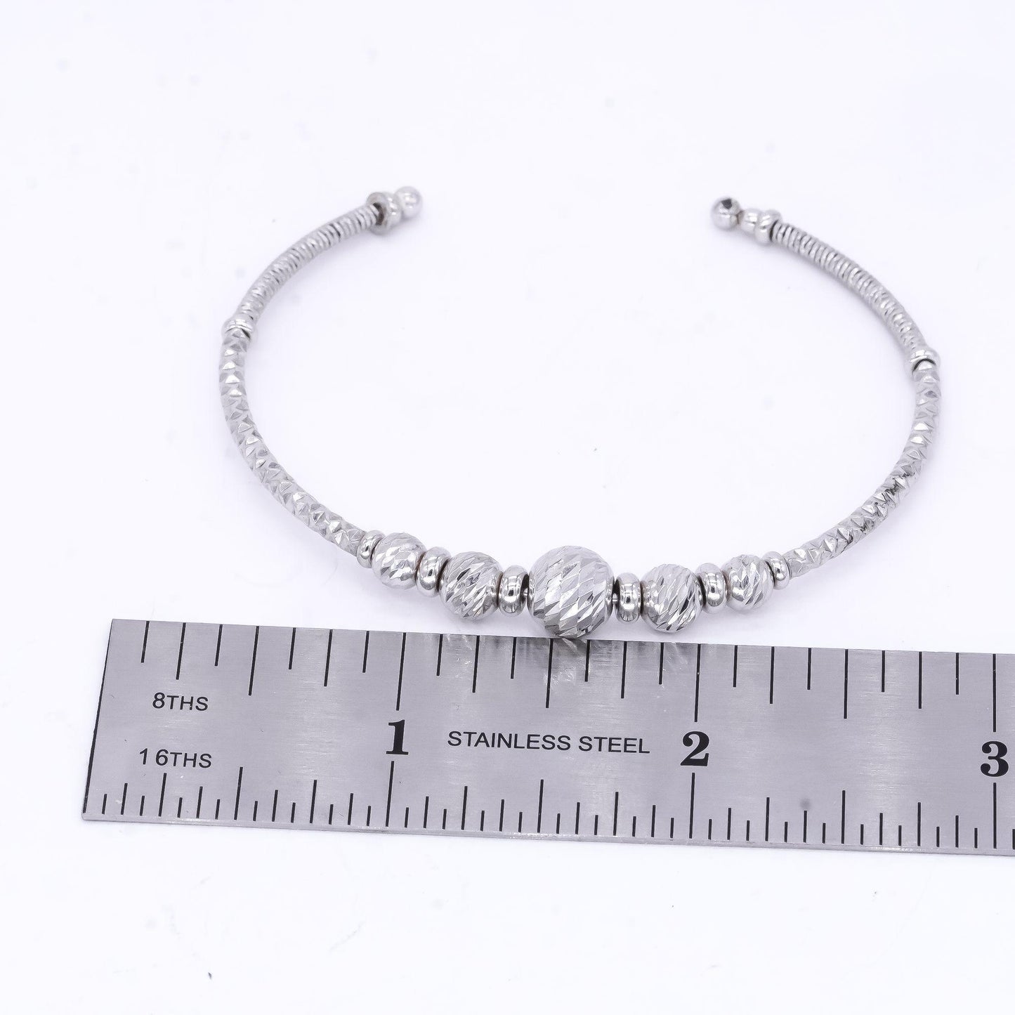 Sterling Silver Jewelry 5 Ball Diamond Cut Flexible Cuff Bracelet