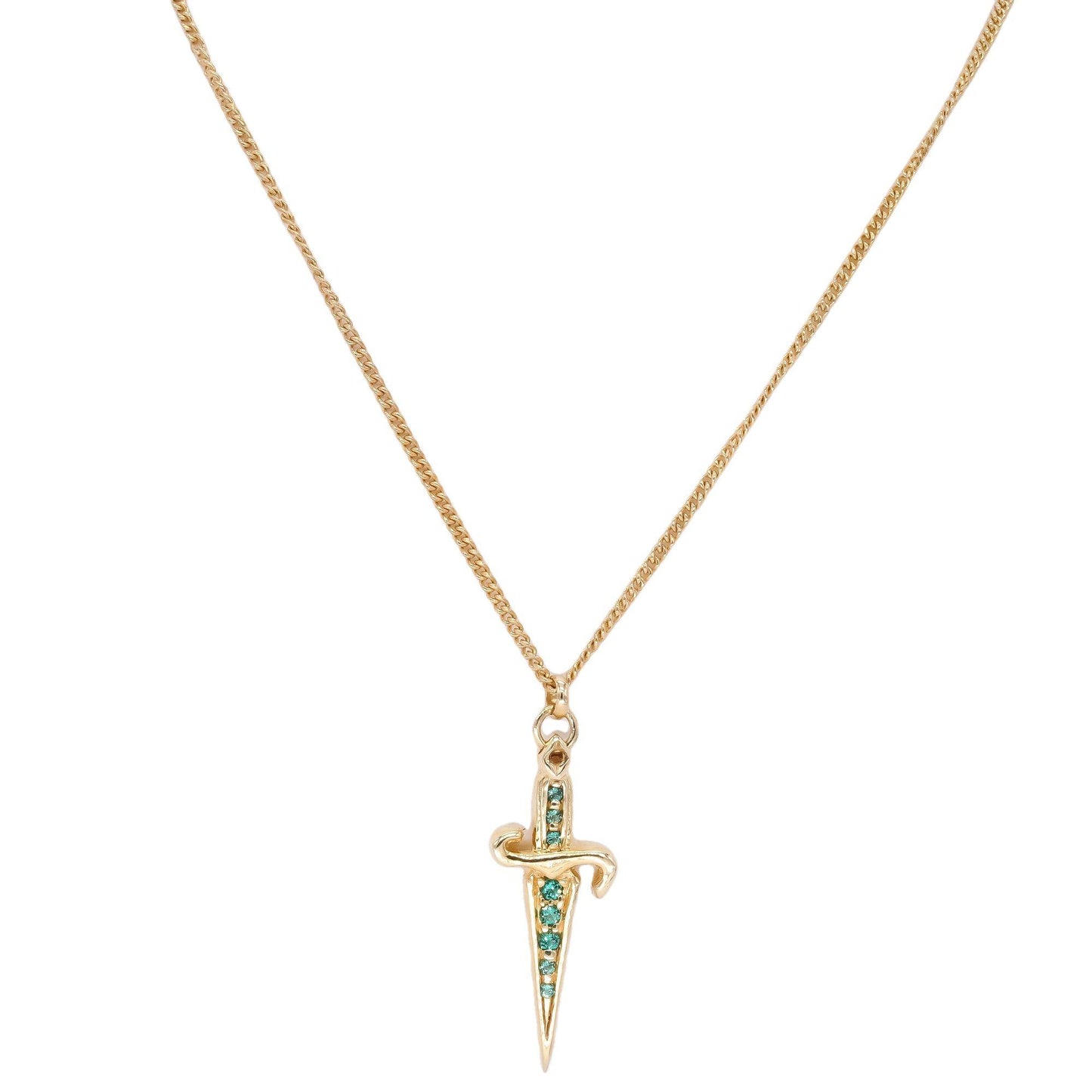 PACIOTTI Sterling Silver Gold Plated Green Cubic Zirconia Dagger Necklace