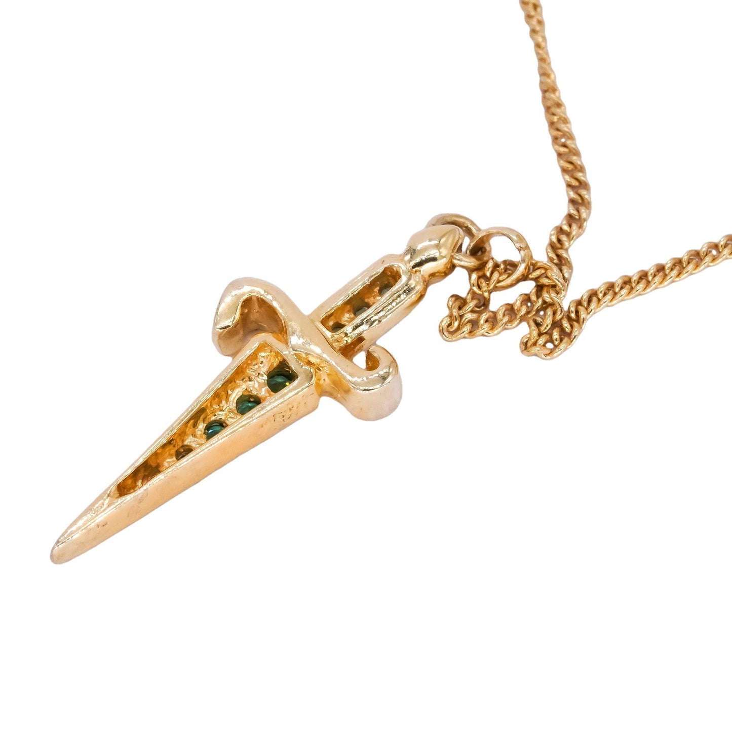 PACIOTTI Sterling Silver Gold Plated Green Cubic Zirconia Dagger Necklace