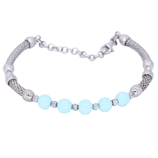 Sterling Silver Jewelry Turquoise Bead Diamond Cut Flexible Bangle Bracelet