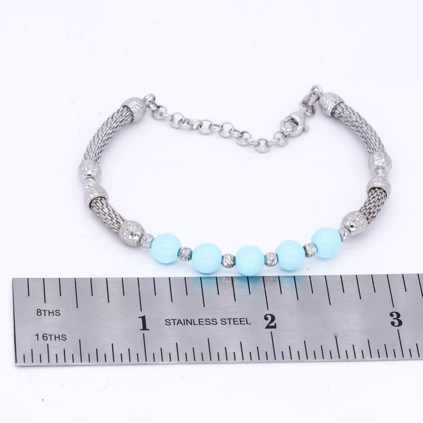 Sterling Silver Jewelry Turquoise Bead Diamond Cut Flexible Bangle Bracelet