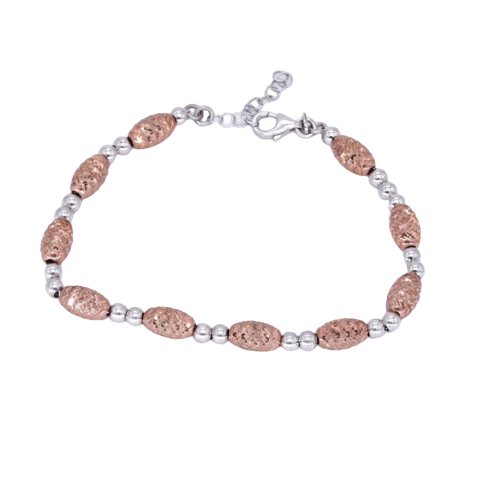 Sterling Silver Rose Gold Plated Diamond Cut Ball Bead Bracelet