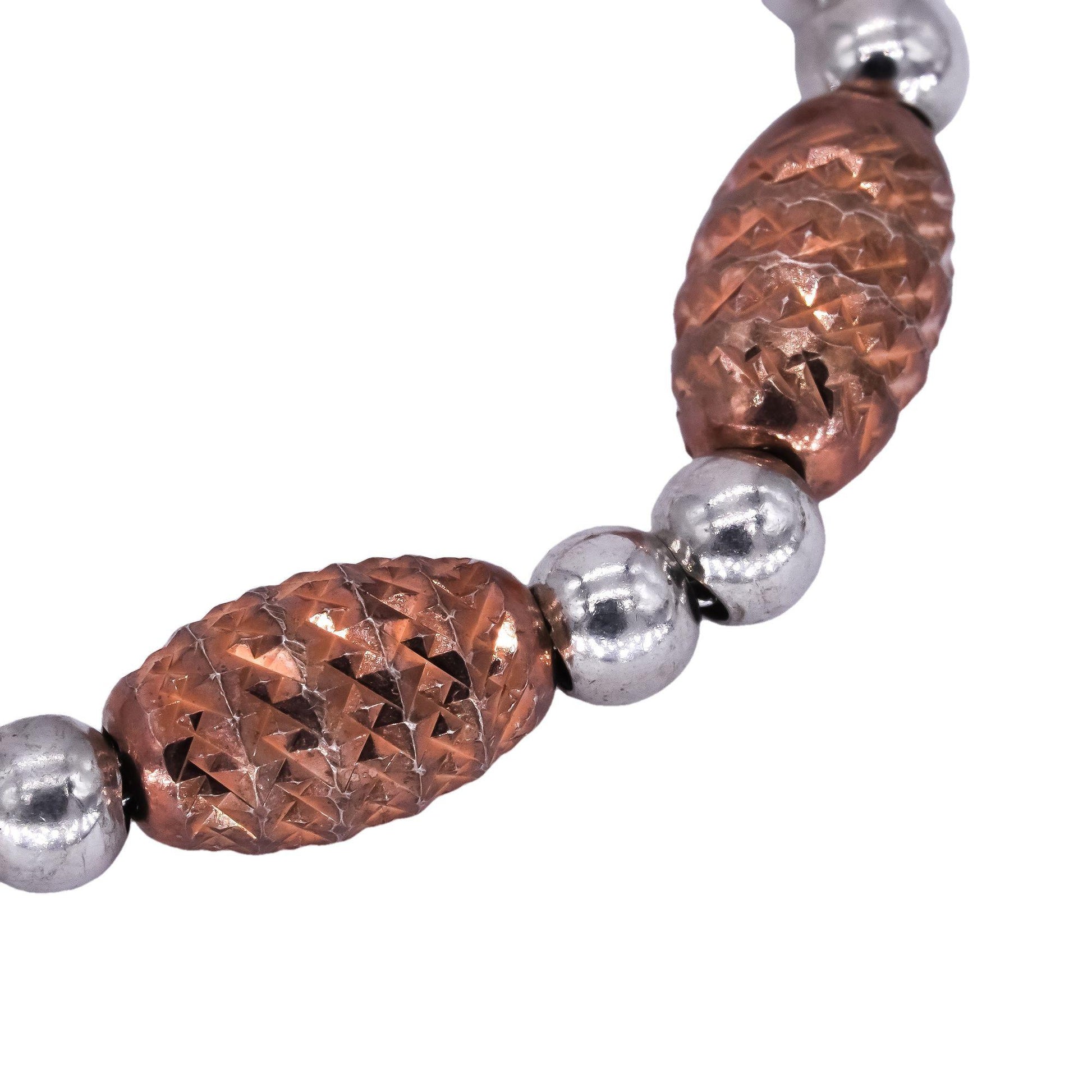 Sterling Silver Rose Gold Plated Diamond Cut Ball Bead Bracelet