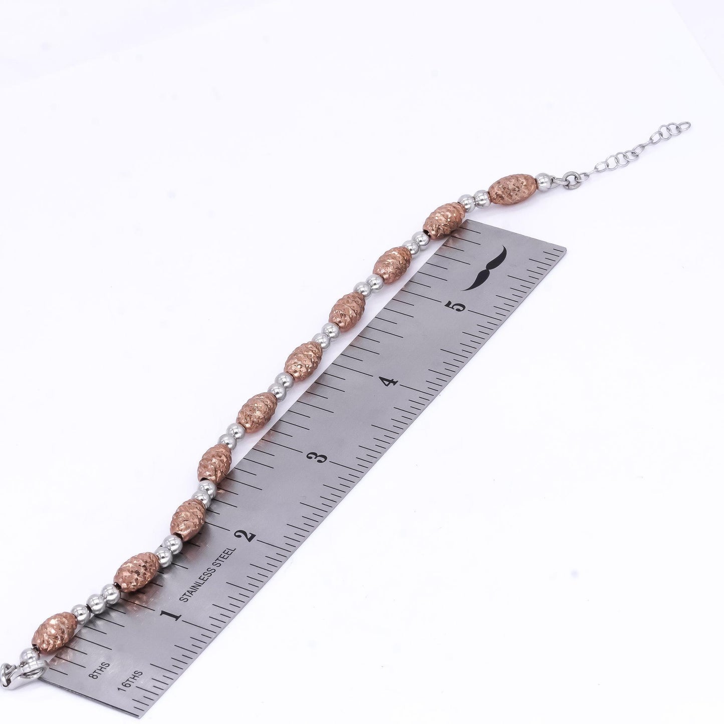 Sterling Silver Rose Gold Plated Diamond Cut Ball Bead Bracelet