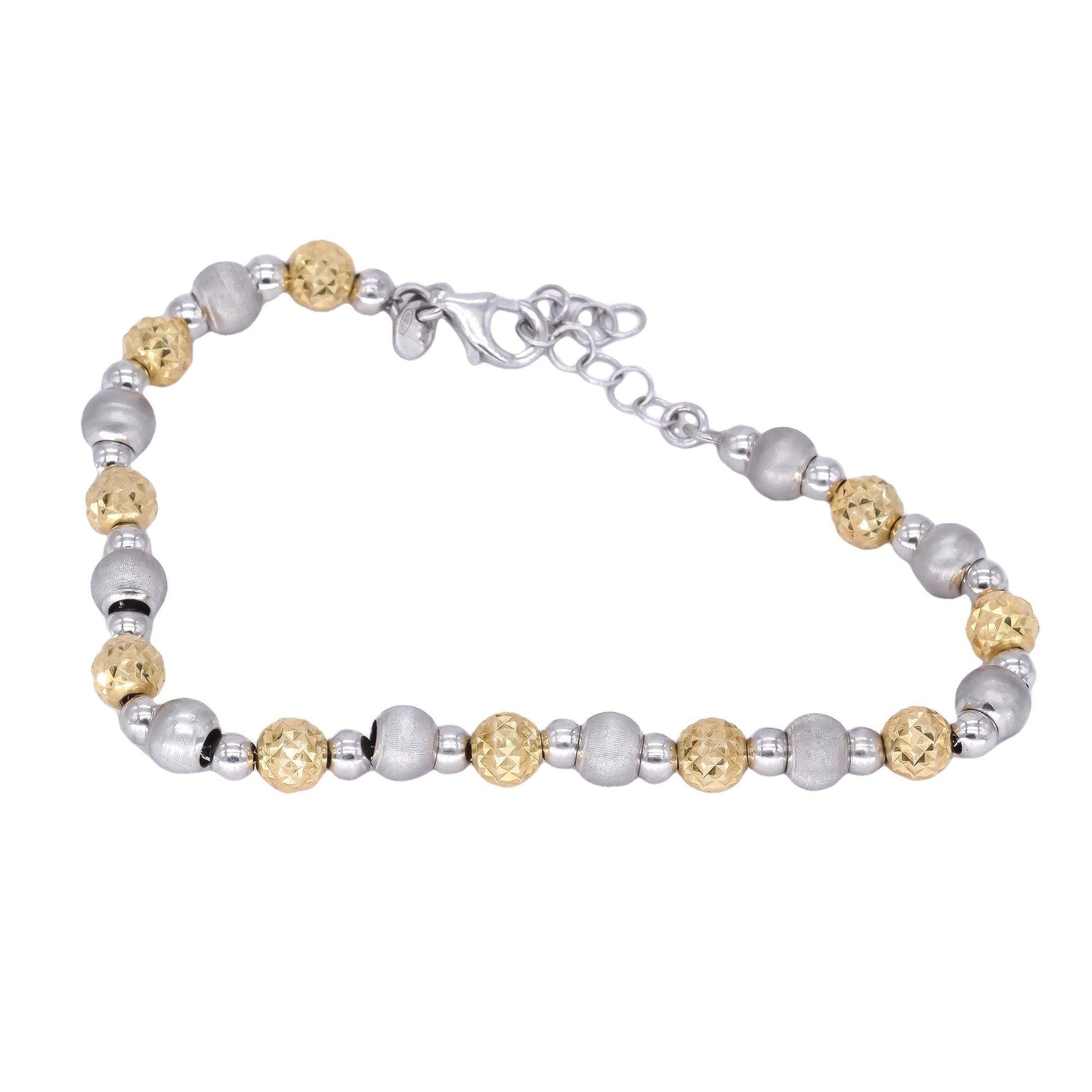 Sterling Silver Gold Plated Diamond Cut Ball Beaded Bracelet