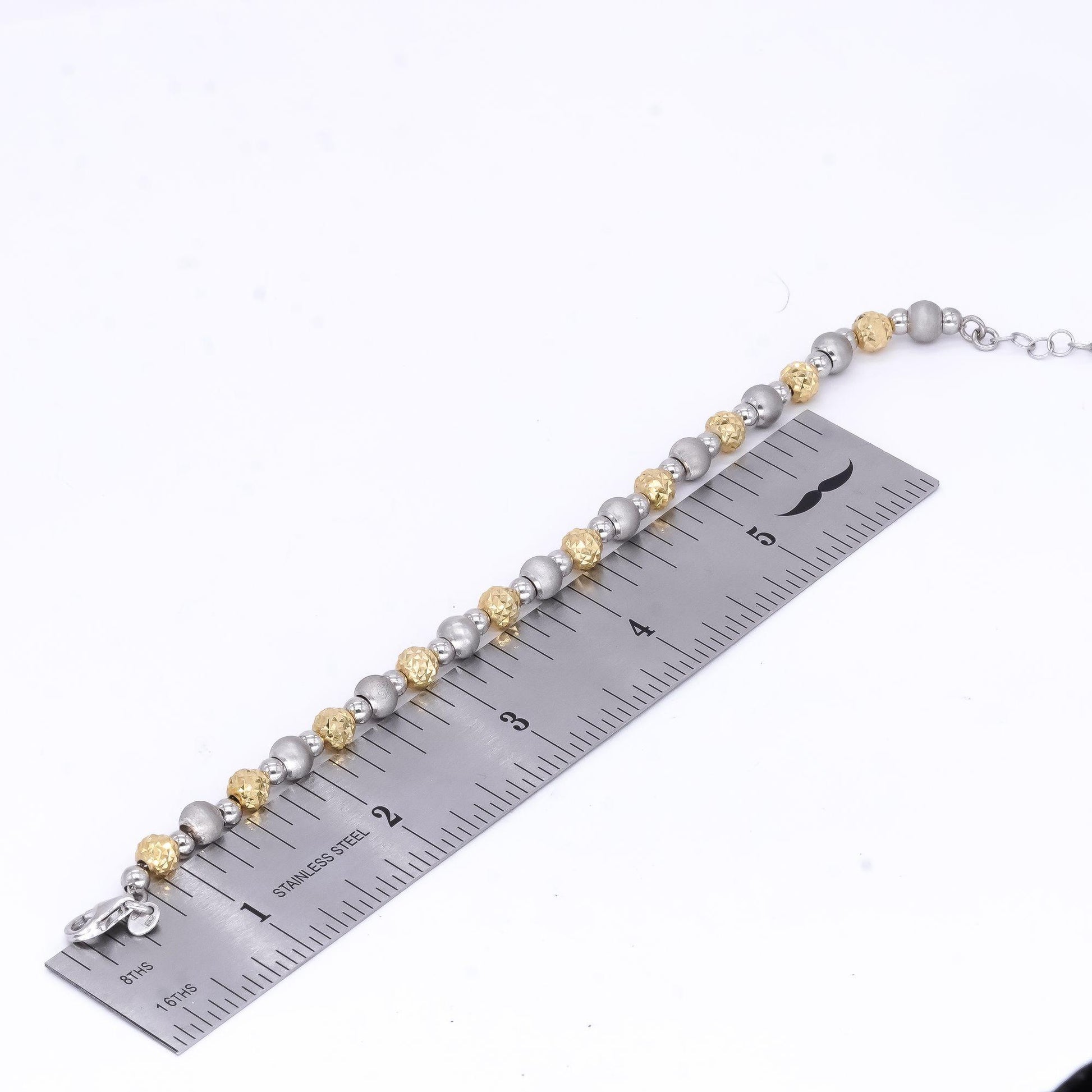 Sterling Silver Gold Plated Diamond Cut Ball Beaded Bracelet