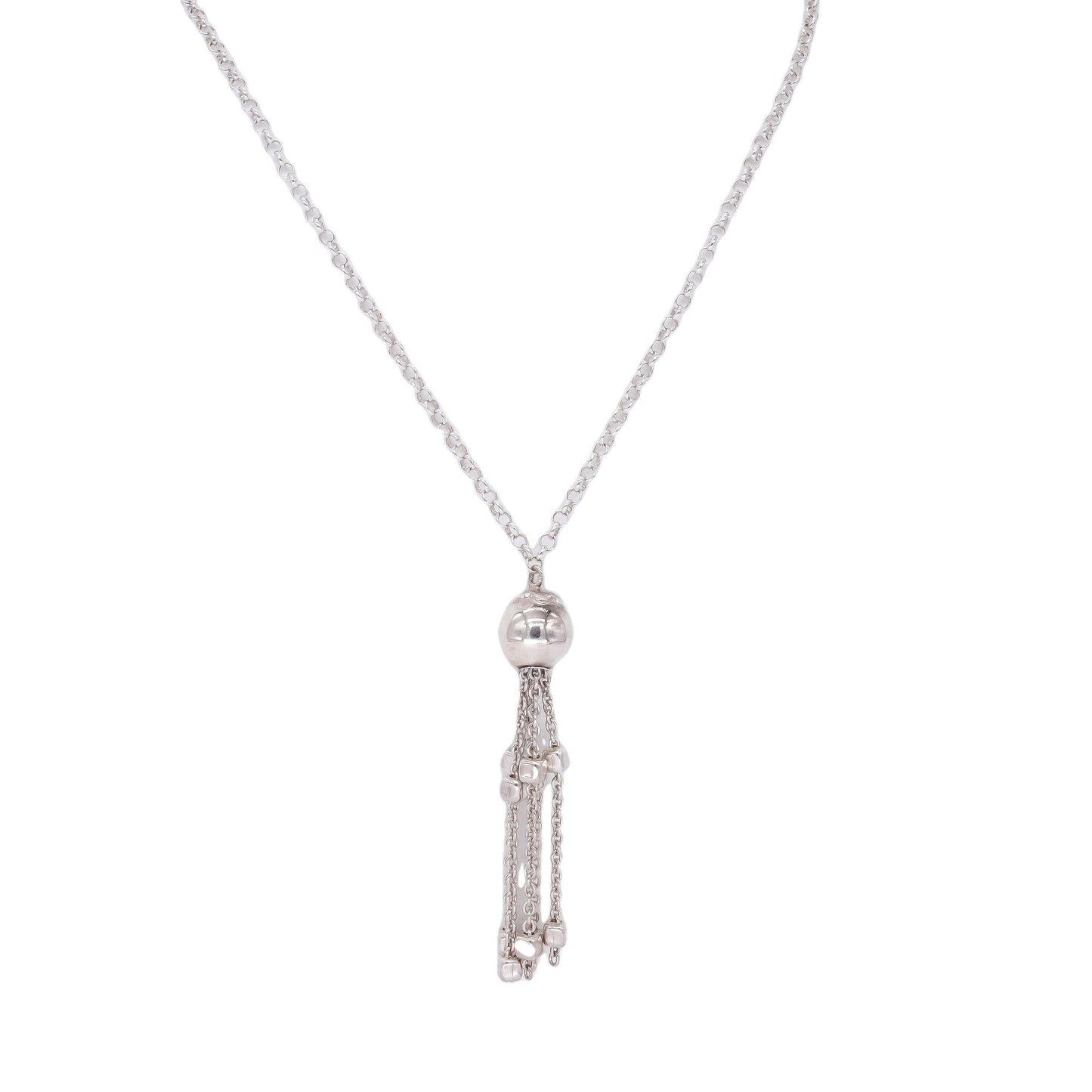 Sterling Silver Ball Tassel Pendant Chain Necklace