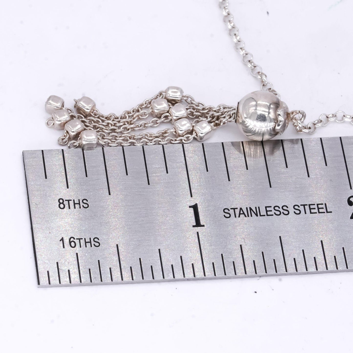 Sterling Silver Ball Tassel Pendant Chain Necklace