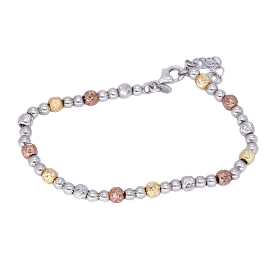 Sterling Silver Gold Plated Diamond Cut Ball Bead Link Bracelet