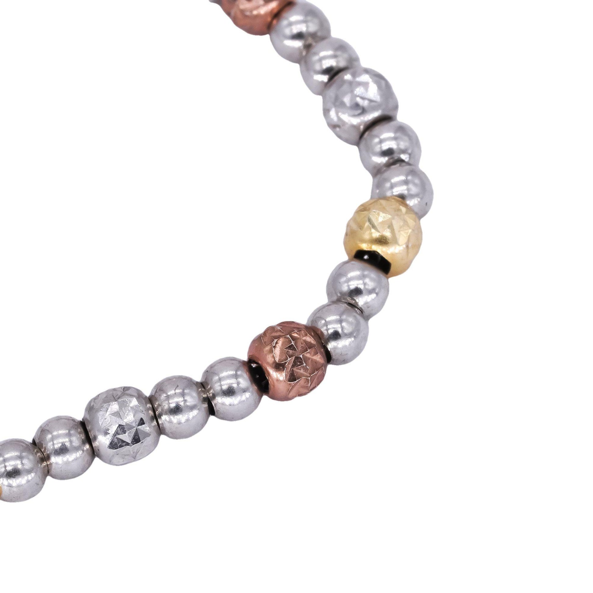 Sterling Silver Gold Plated Diamond Cut Ball Bead Link Bracelet