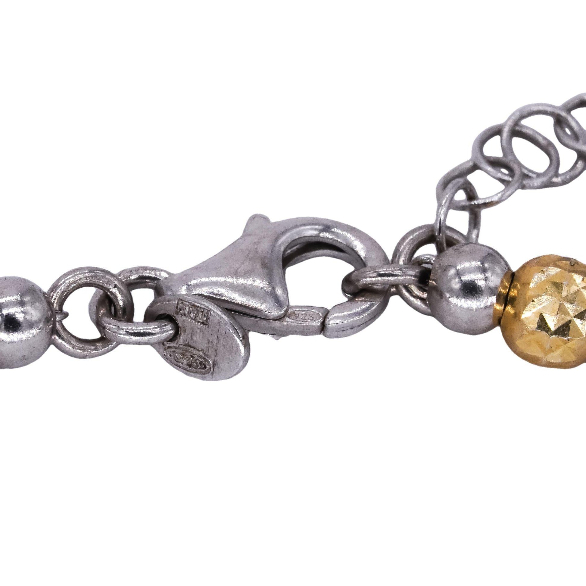 Sterling Silver Gold Plated Diamond Cut Ball Bead Link Bracelet