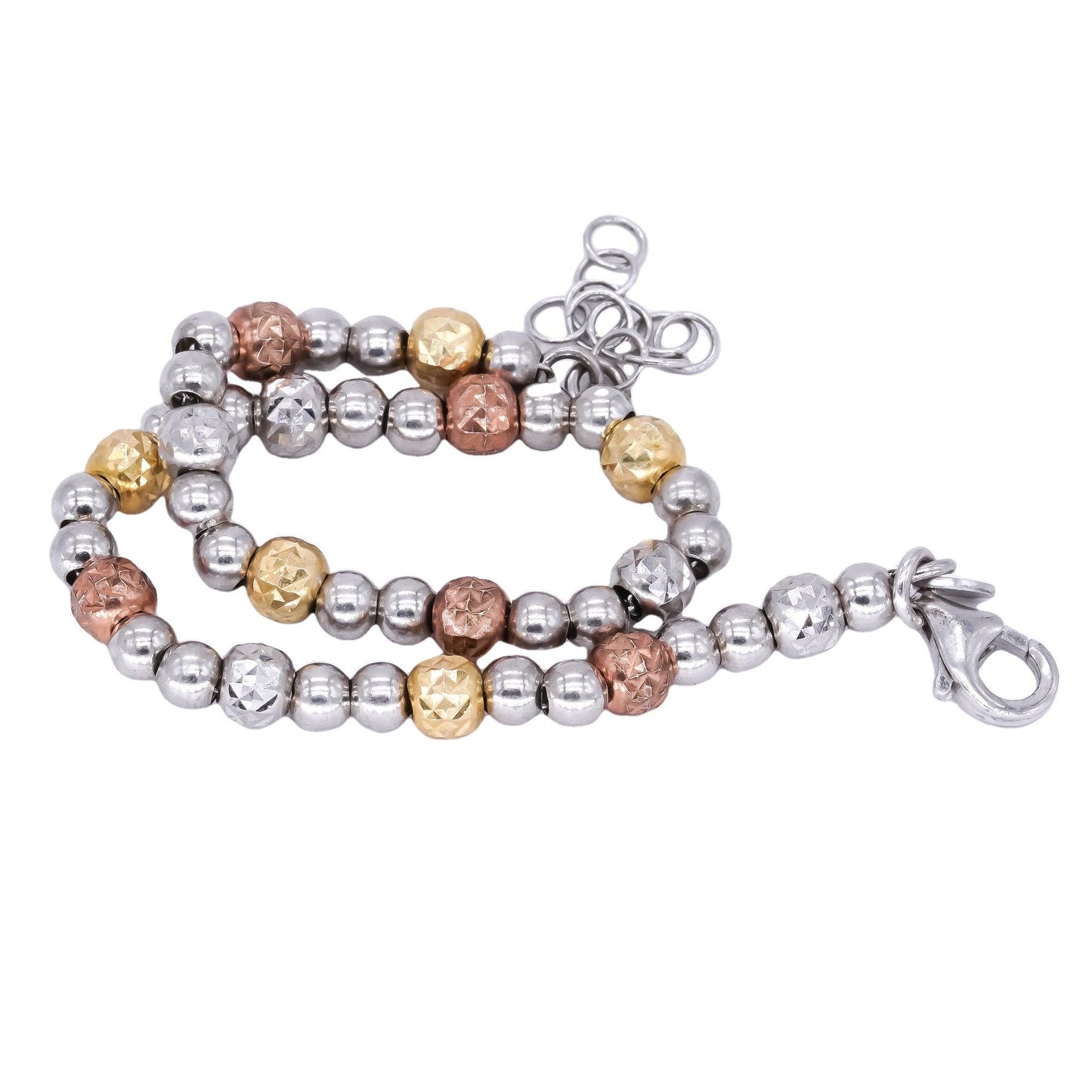 Sterling Silver Gold Plated Diamond Cut Ball Bead Link Bracelet