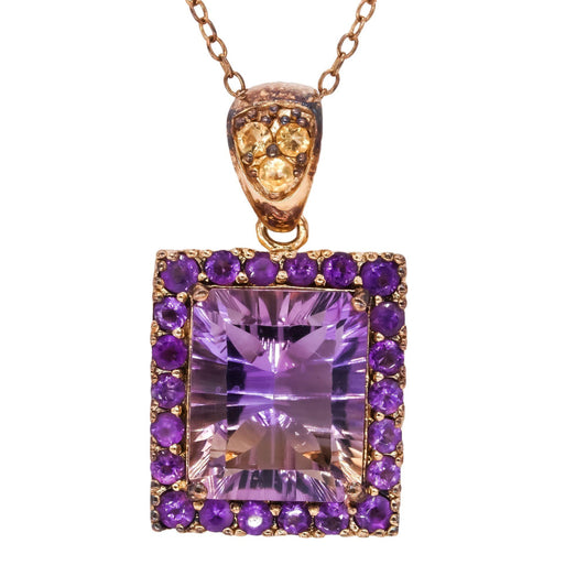 Sterling Silver Gold Plated 7.0CT Ametrine and Amethyst Cluster Pendant Necklace