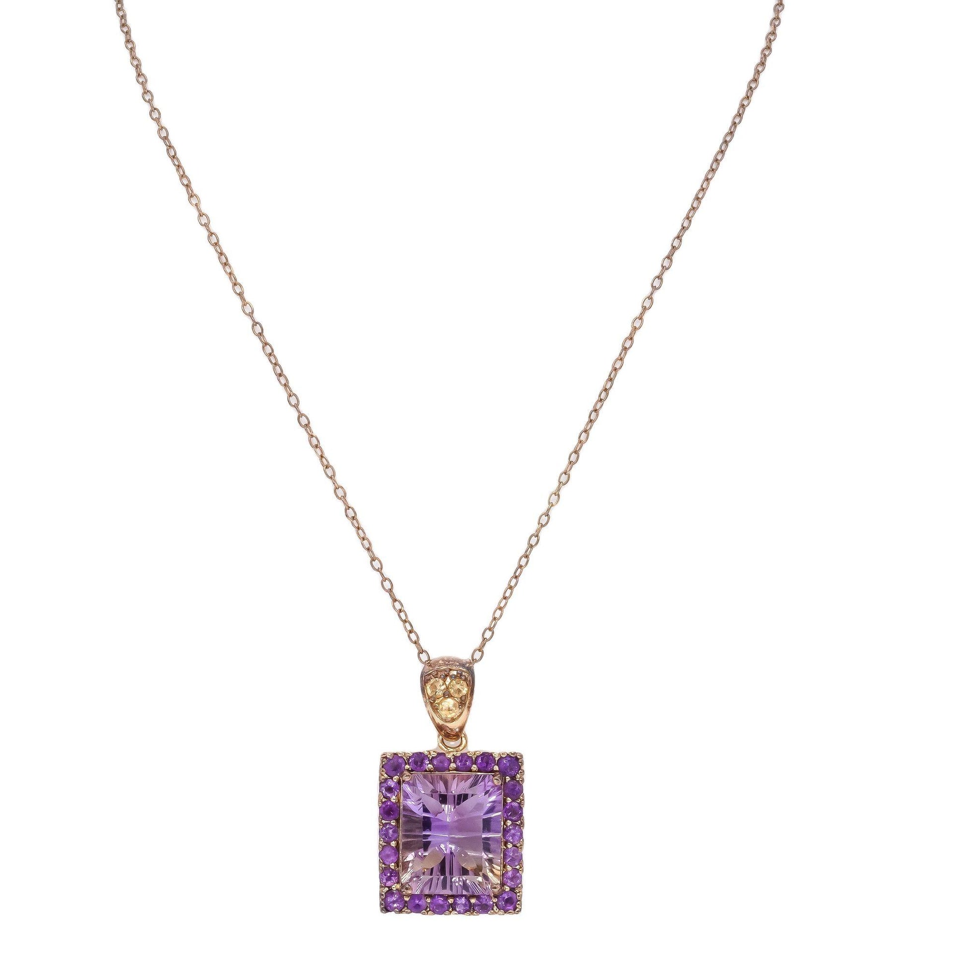 Sterling Silver Gold Plated 7.0CT Ametrine and Amethyst Cluster Pendant Necklace