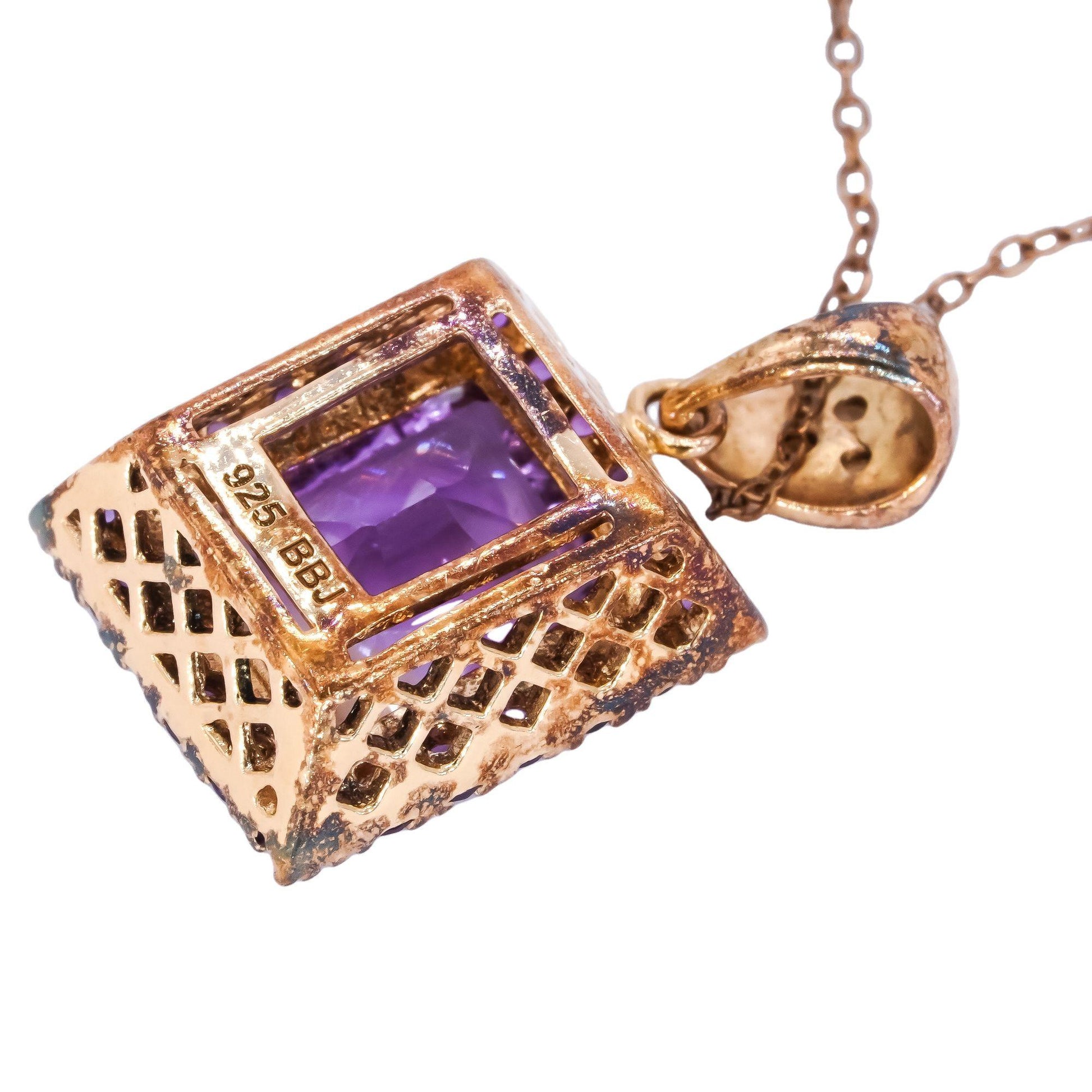 Sterling Silver Gold Plated 7.0CT Ametrine and Amethyst Cluster Pendant Necklace