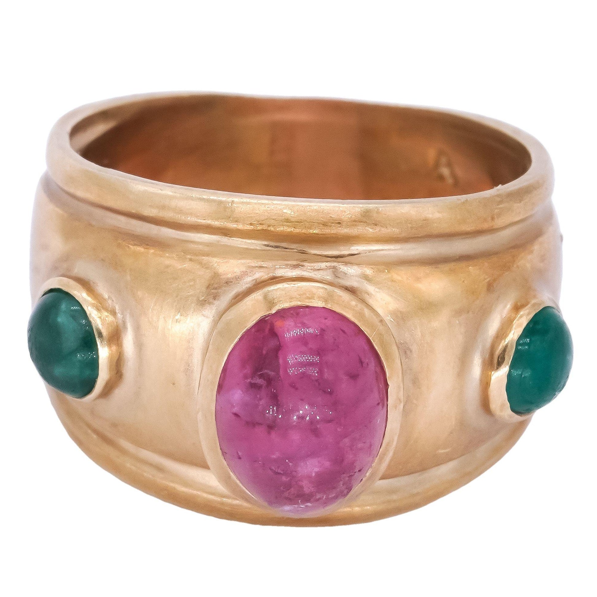 14k Yellow Gold Jewelry 0.75CT Ruby Emerald Fancy Dome Ring size 4