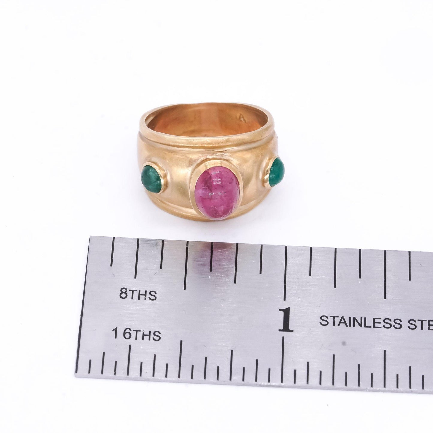 14k Yellow Gold Jewelry 0.75CT Ruby Emerald Fancy Dome Ring size 4