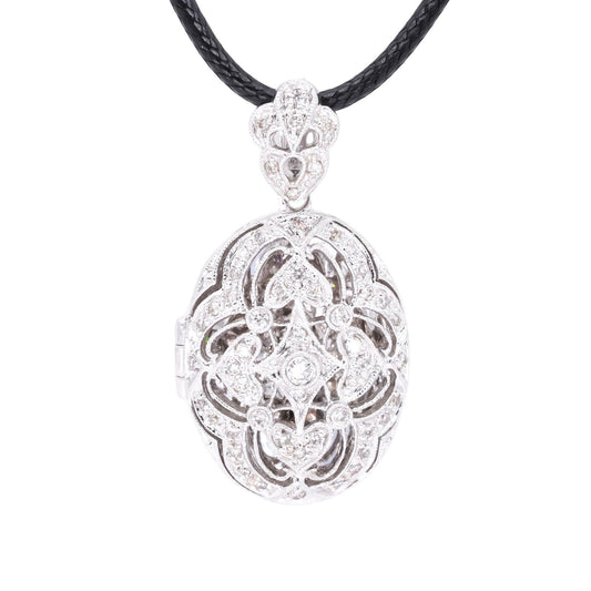 14k White Gold 0.33CT Diamond Pave Open Locket Charm Necklace