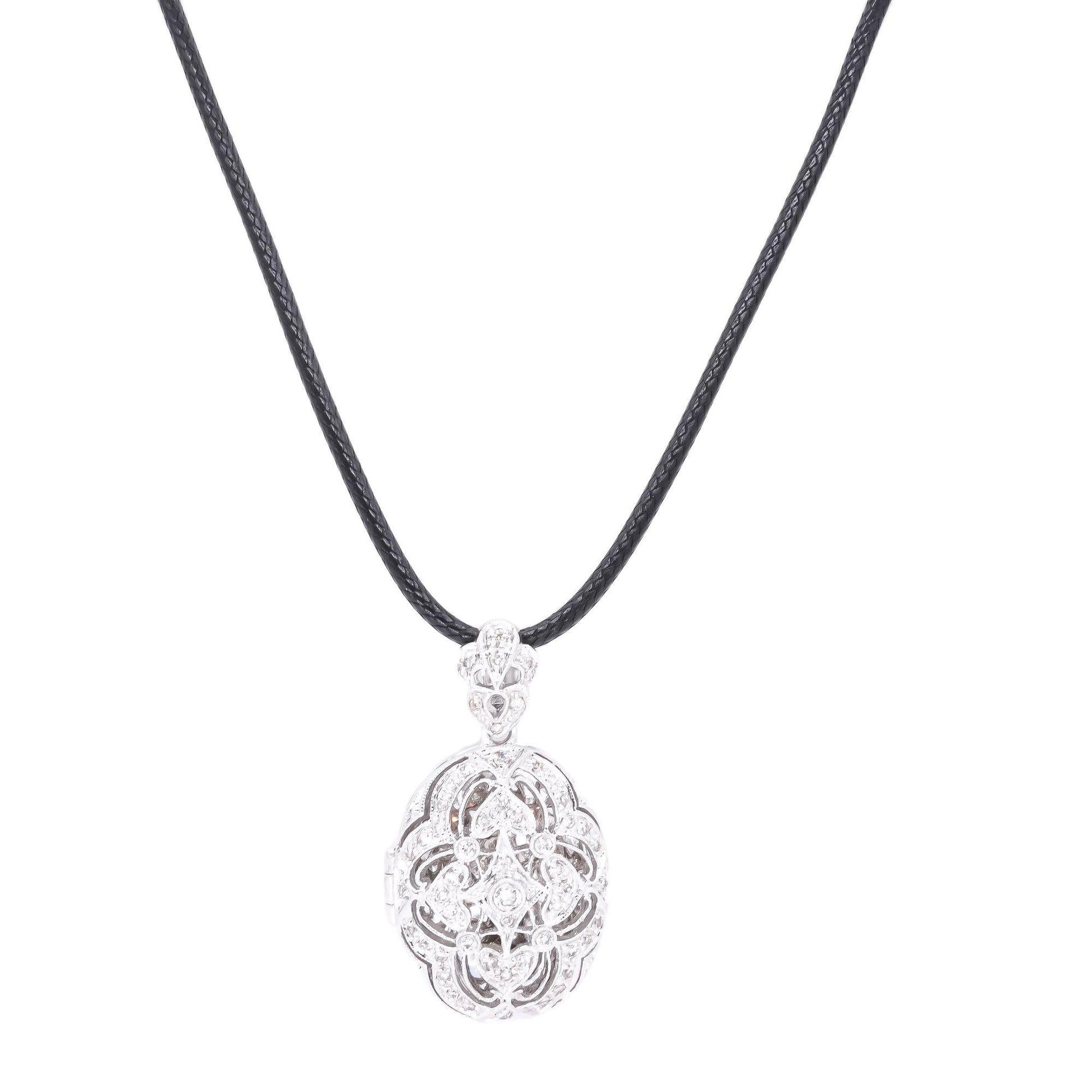 14k White Gold 0.33CT Diamond Pave Open Locket Charm Necklace