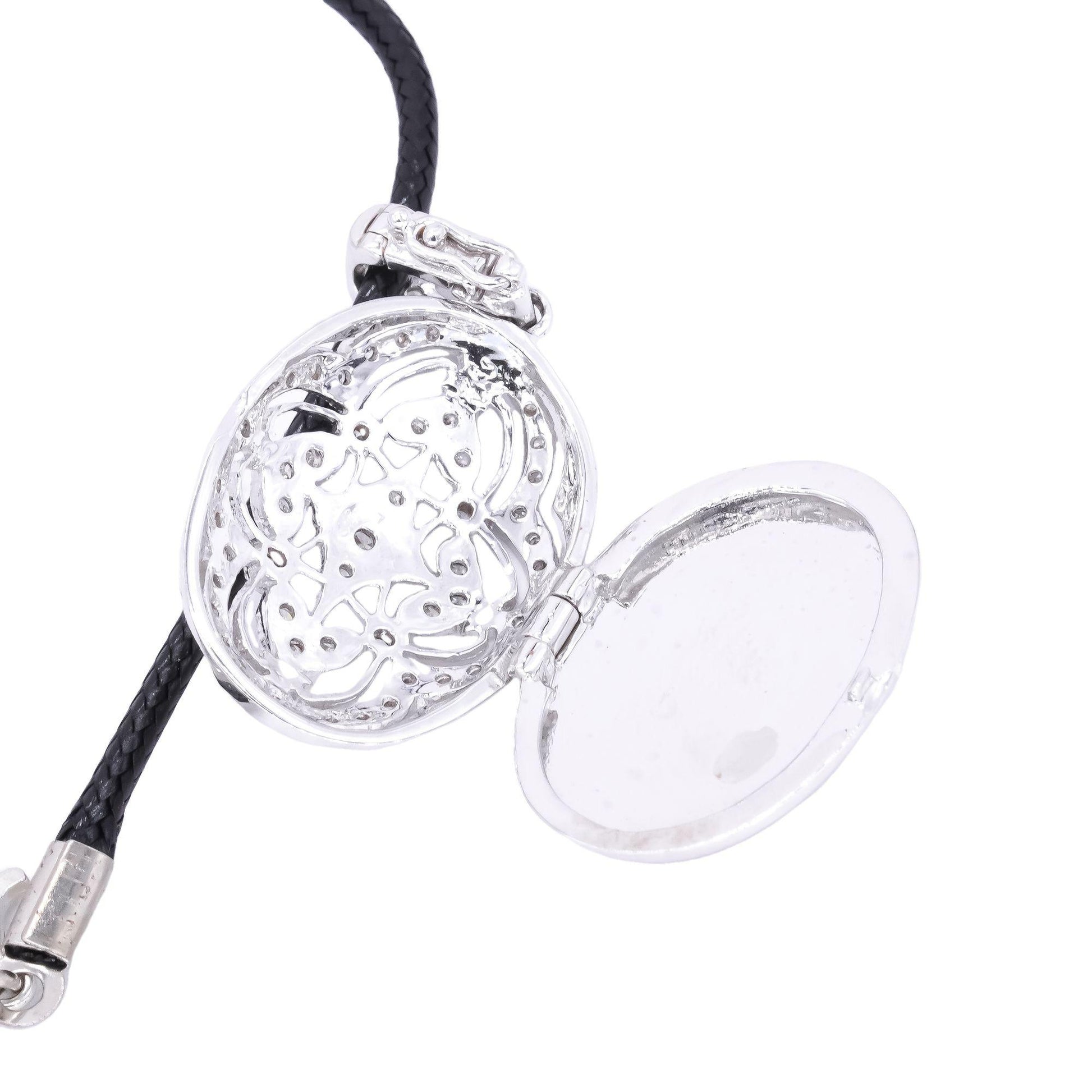 14k White Gold 0.33CT Diamond Pave Open Locket Charm Necklace