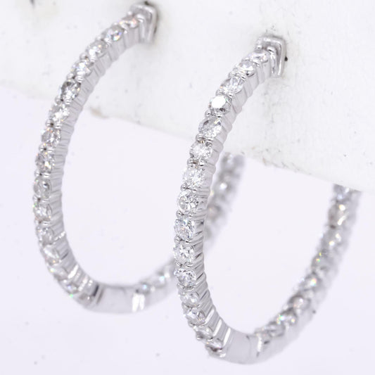 14k White Gold Jewelry 1.0CT VS Diamond In and Out Hoop Earrings