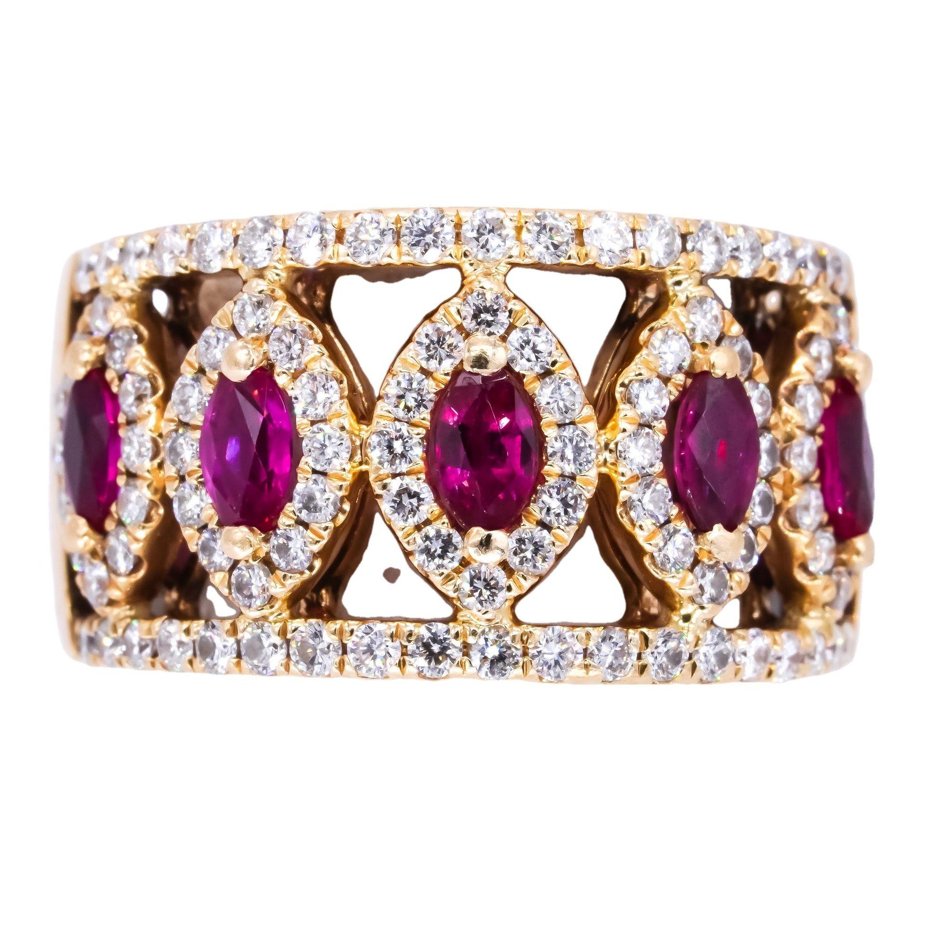 18k Yellow Gold 1.99CT VS Diamond & Ruby Wide Band Ring size 7