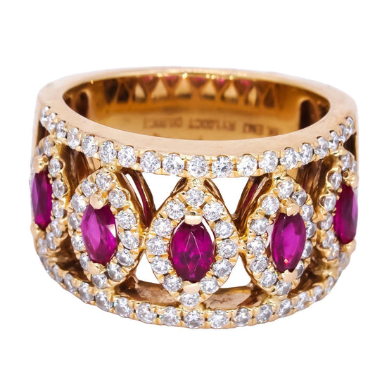 18k Yellow Gold 1.99CT VS Diamond & Ruby Wide Band Ring size 7