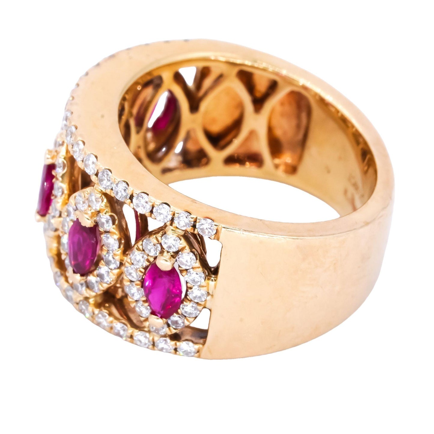 18k Yellow Gold 1.99CT VS Diamond & Ruby Wide Band Ring size 7