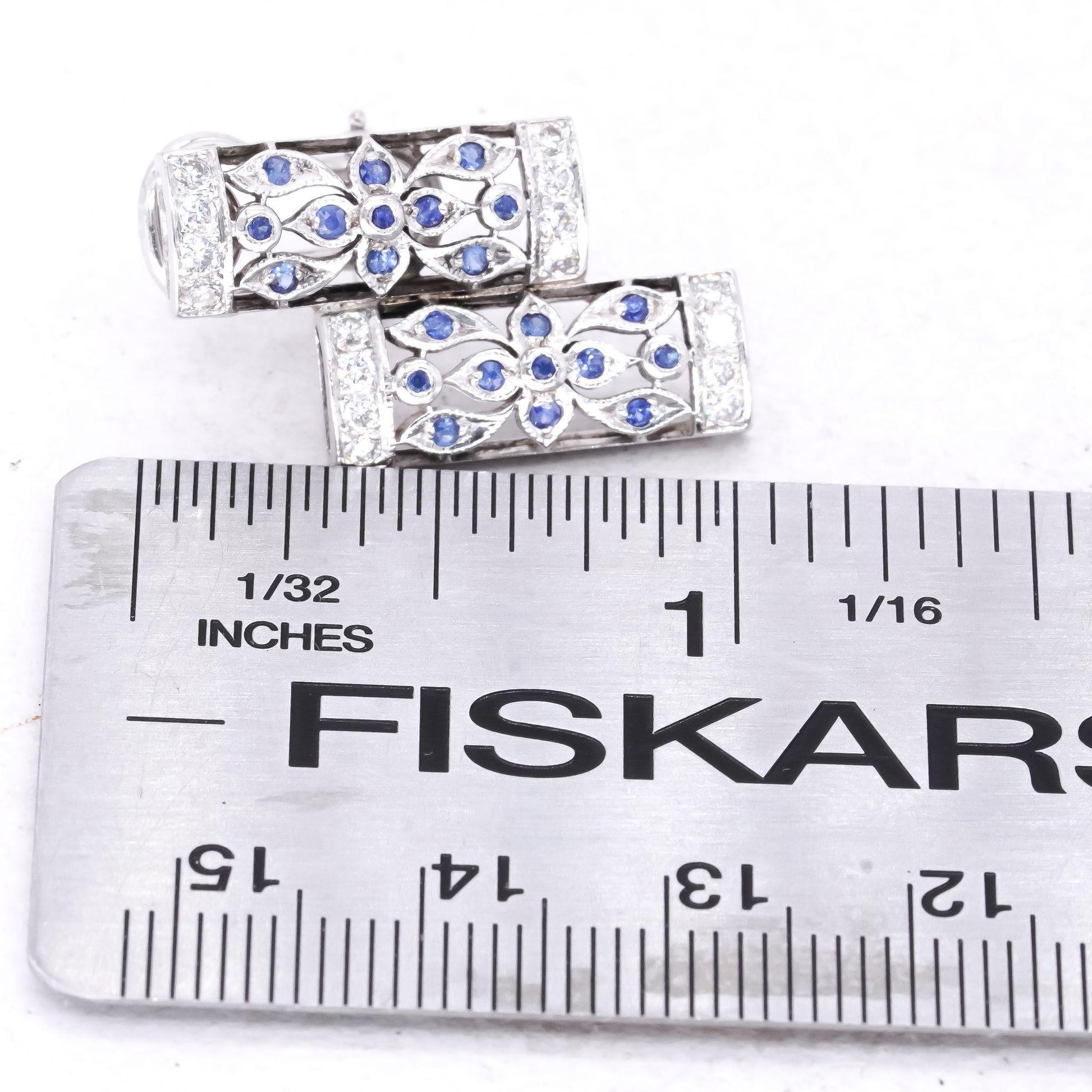 18k White Gold Jewelry 0.80CT VS Diamond & Sapphire Floral Earrings