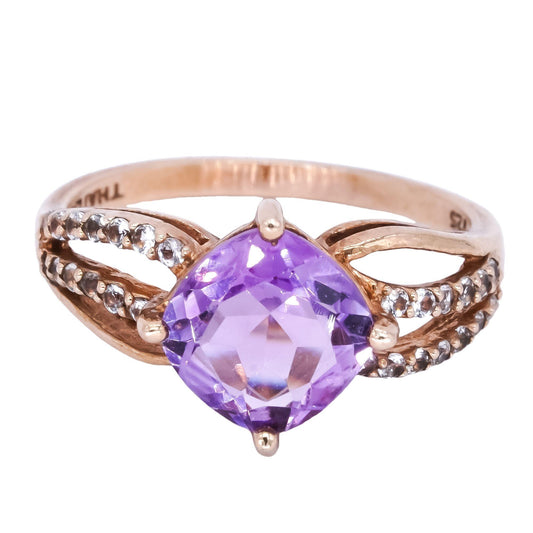 Sterling Silver Gold Plated 1.75CT Amethyst and White Topaz Cocktail Ring size 7