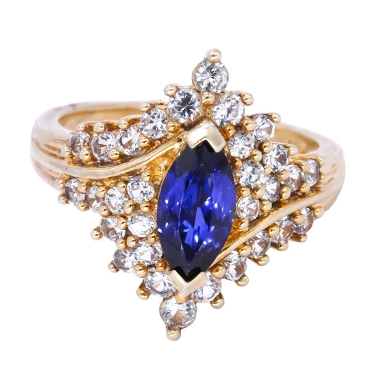 Sterling Silver Gold Plate 2.0CT Blue and White Sapphire Cocktail Ring sz 7.25