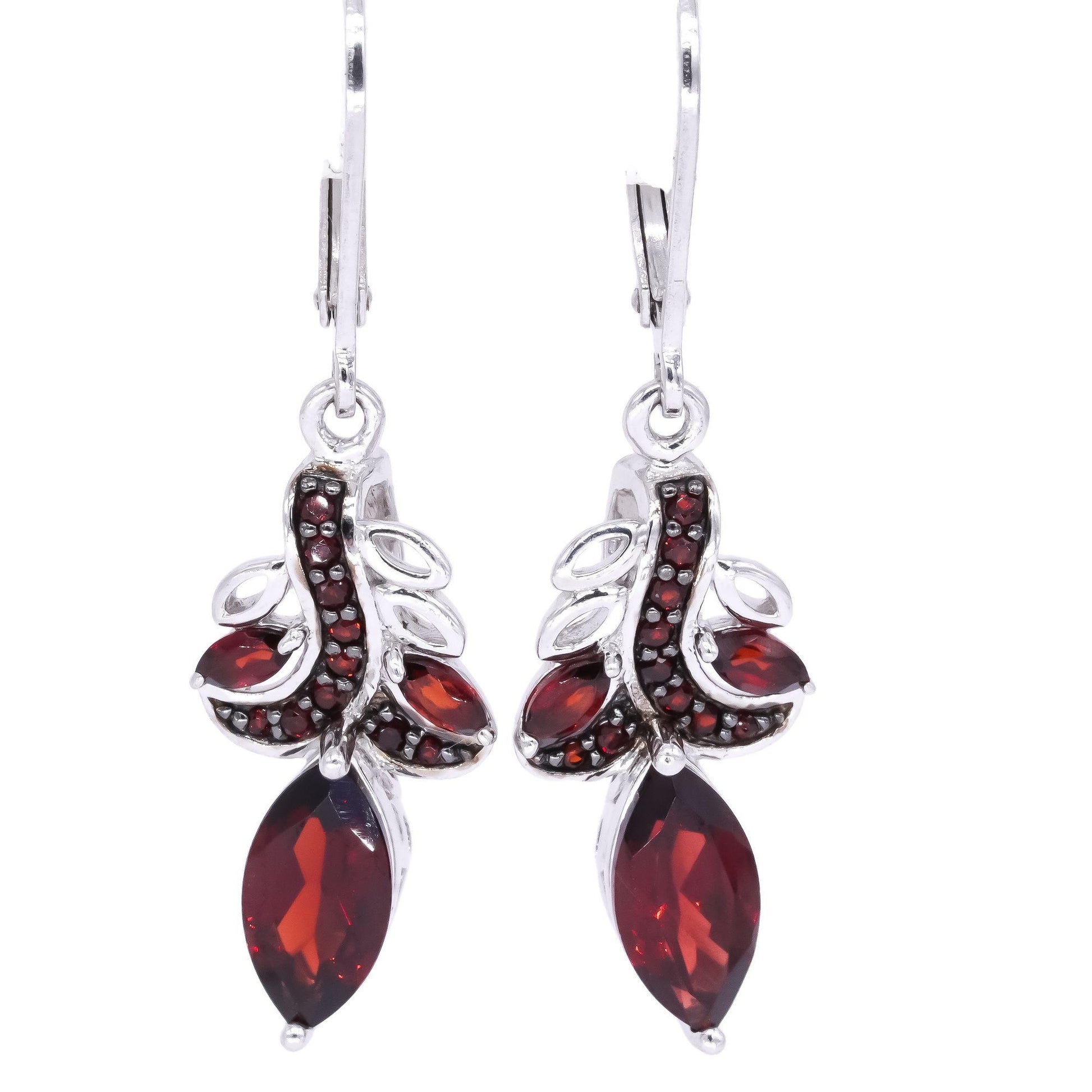 Sterling Silver Jewelry 1.0CT Garnet Drop Dangle Floral Earrings