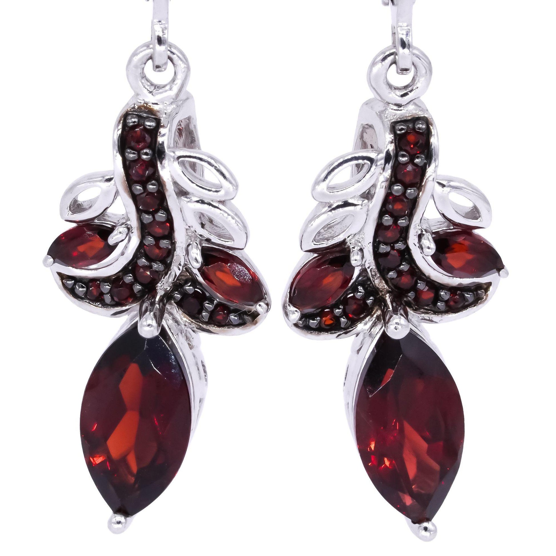 Sterling Silver Jewelry 1.0CT Garnet Drop Dangle Floral Earrings