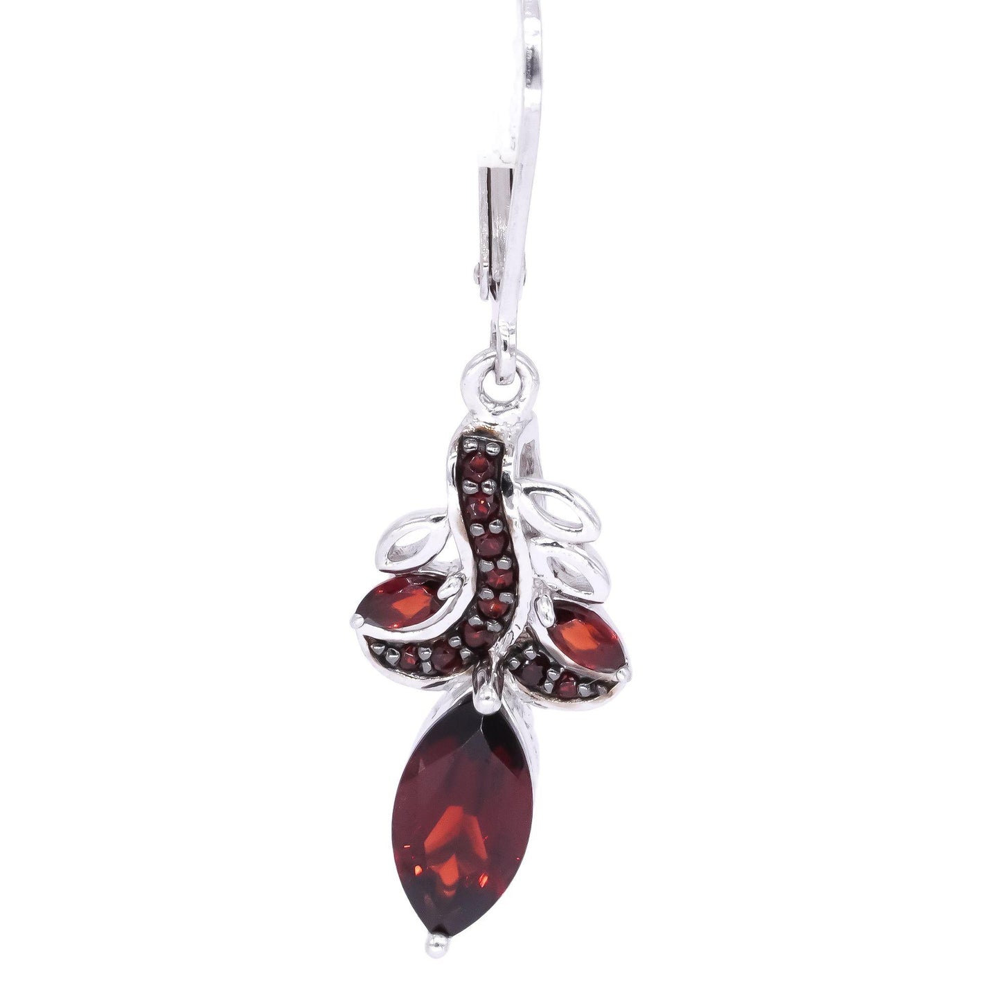 Sterling Silver Jewelry 1.0CT Garnet Drop Dangle Floral Earrings