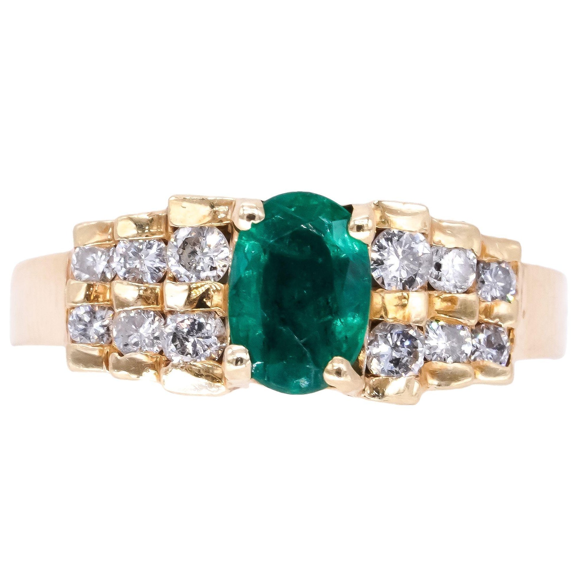 14k Yellow Gold Jewelry 1.22CT Diamond & Emerald Ring size 6.25