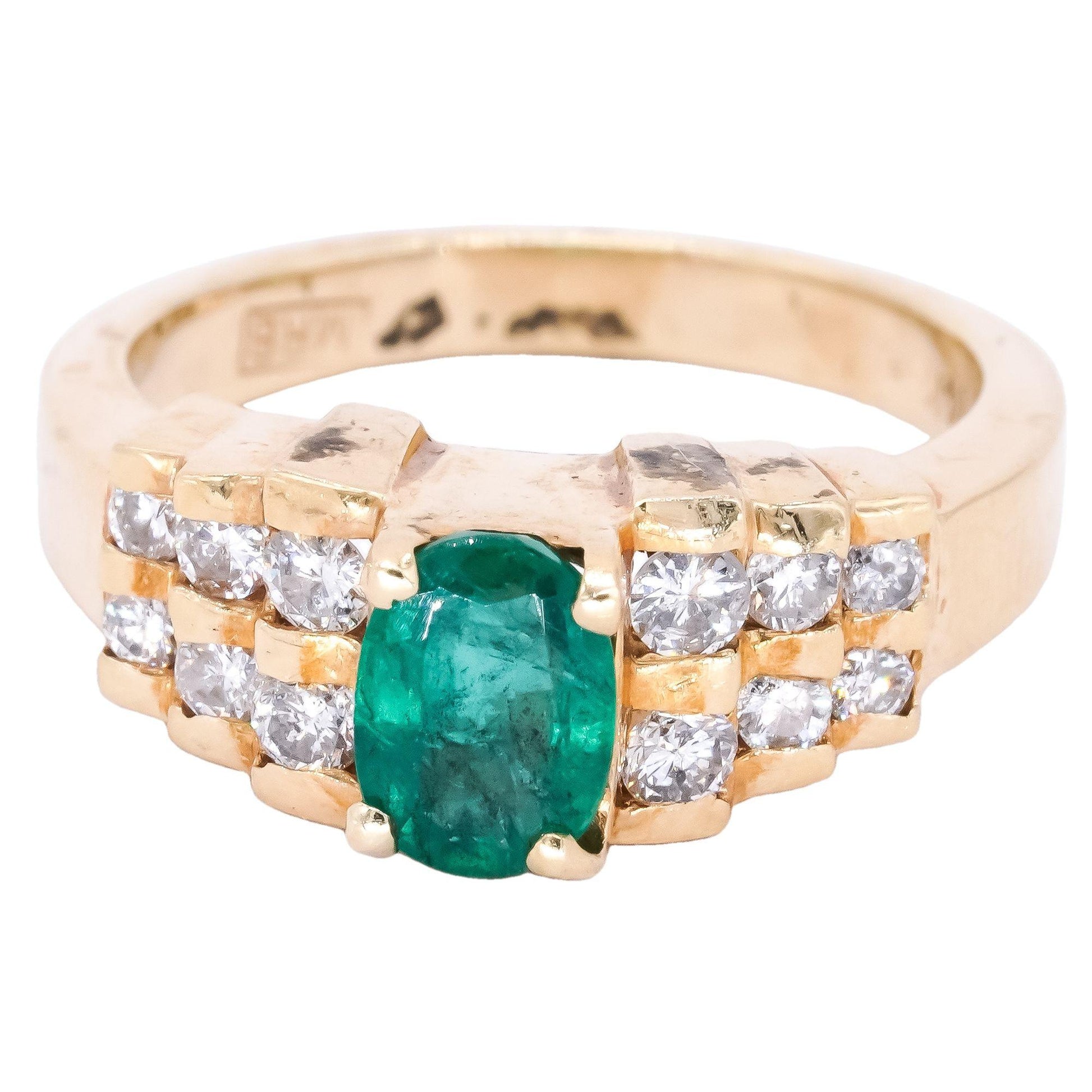 14k Yellow Gold Jewelry 1.22CT Diamond & Emerald Ring size 6.25