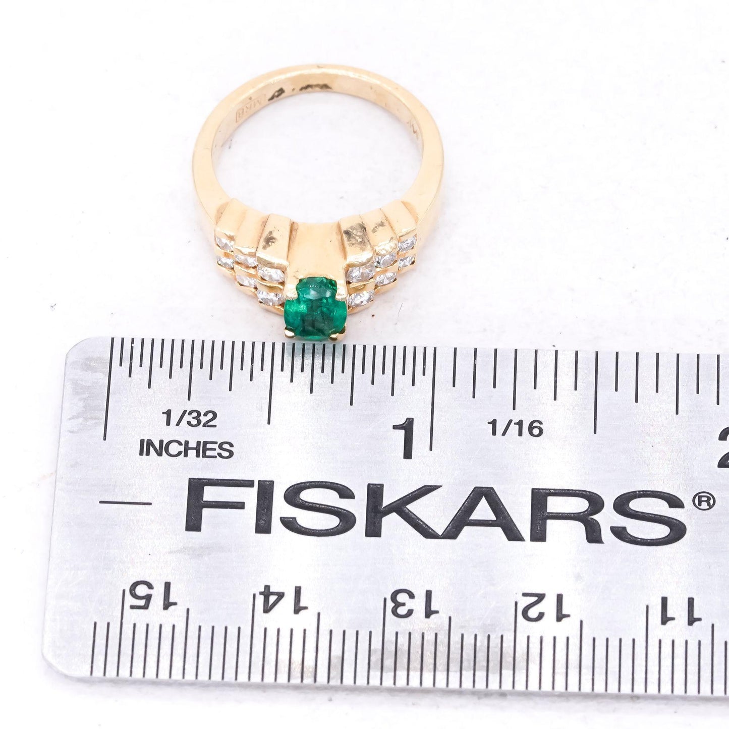 14k Yellow Gold Jewelry 1.22CT Diamond & Emerald Ring size 6.25