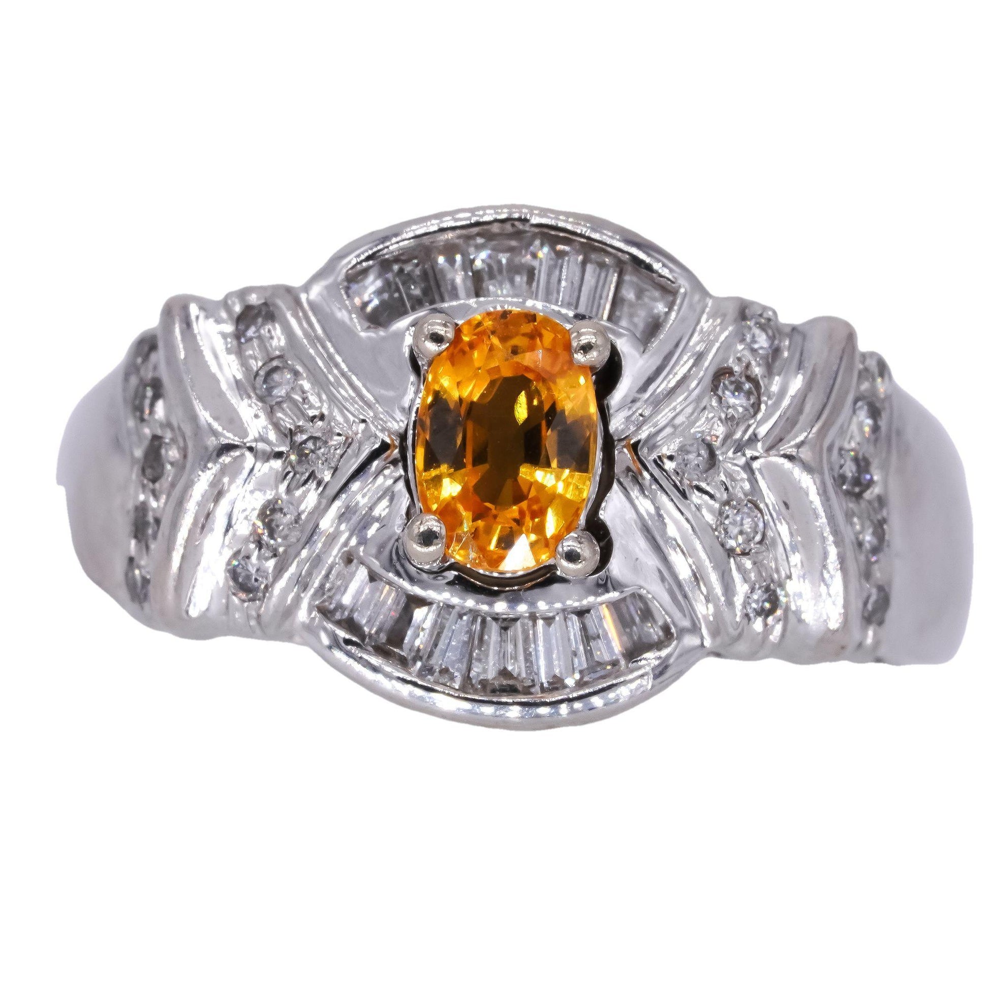 14k White Gold 0.72CT Diamond and Yellow Sapphire Cluster Cocktail Ring sz 8.25